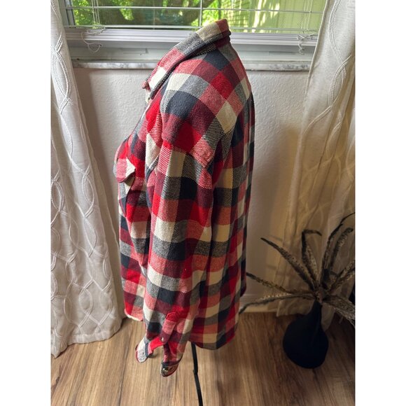 Redhead Mens Red & Black Buffalo Plaid Flannel Shirt L 100% Cotton Button-Up - Picture 10 of 16